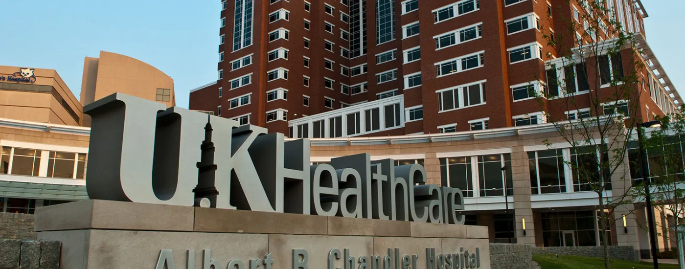 UK HealthCare Albert B. Chandler Hospital sign with building in background