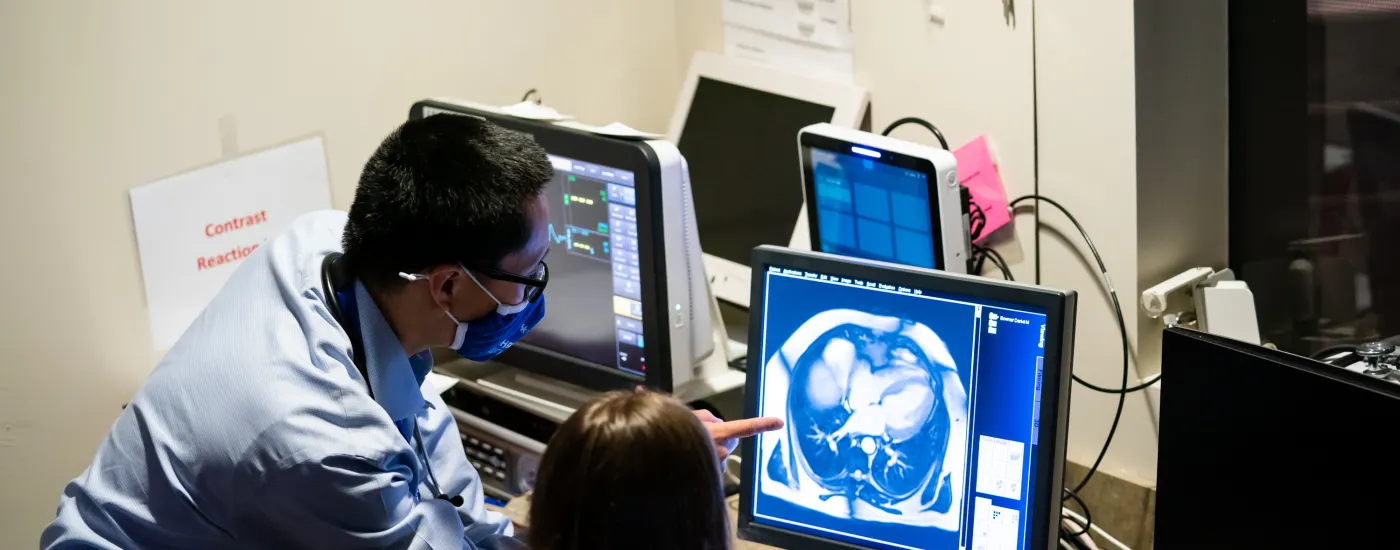 doctor and provider looking at cardiac computer screen imaging