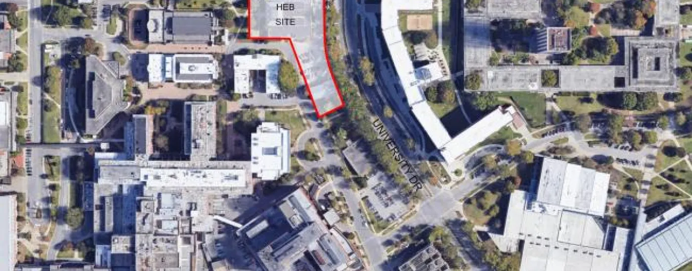 Birds-eye view of the proposed building site