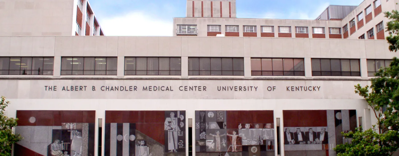 signage of the UK Chandler Medical Center; murals