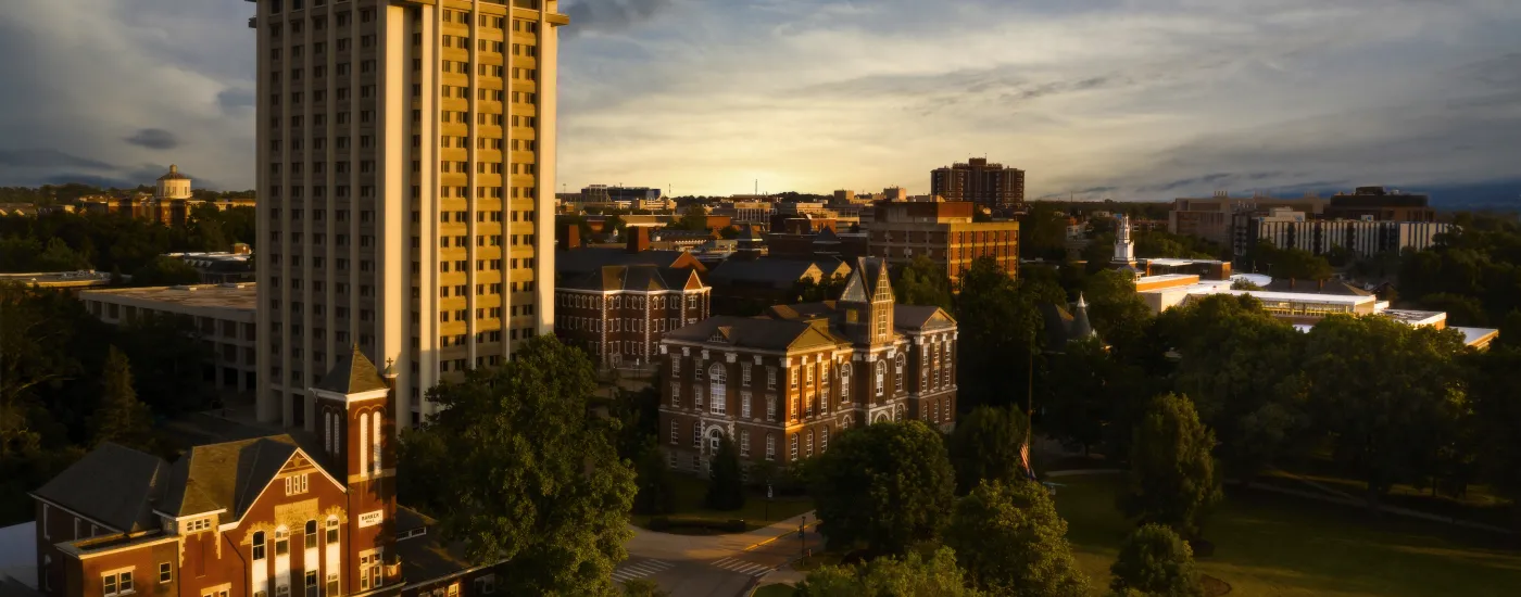 overview of UK campus at sunset