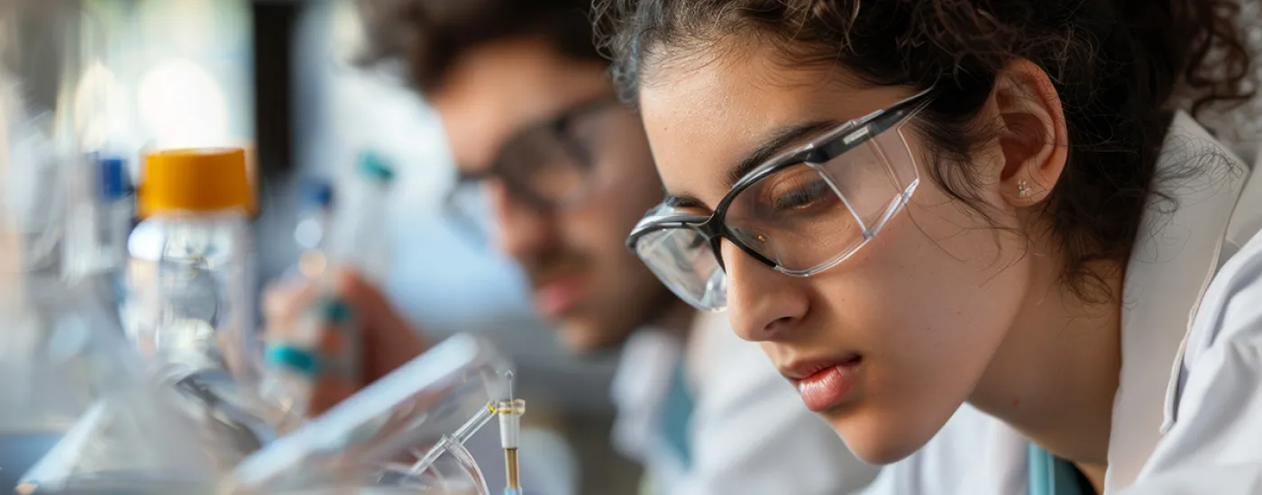 Close up of young female student in research lab