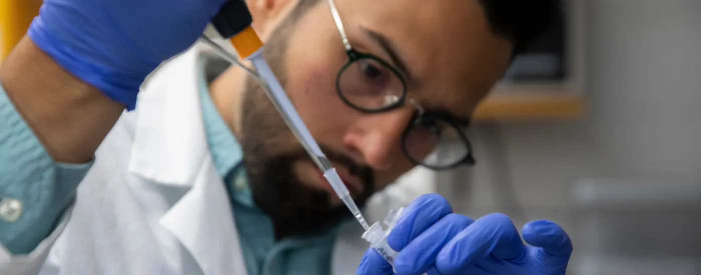 Close up of male scientist in research lab.