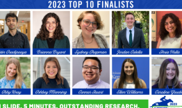The top ten finalists of the Five-Minute Fast Track Research competition. Top Row: Artin Asadipooya, Brianna Bryant, Sydney Chapman, Jordan Colella, and Shria Holla. Bottom Row: Abigail Knoy, Ashbey Manning, Connor Stuart, Ellen Williams, and Caroline Youdes