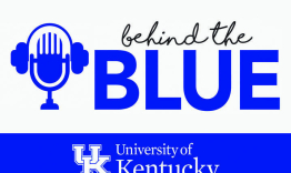 University of Kentucky behind the BLUE logo