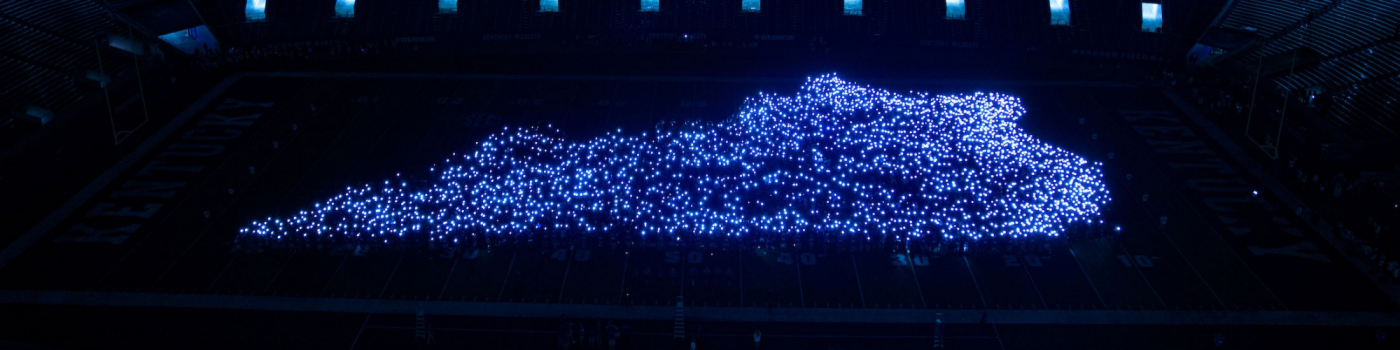 State of Kentucky made out of blue lights.