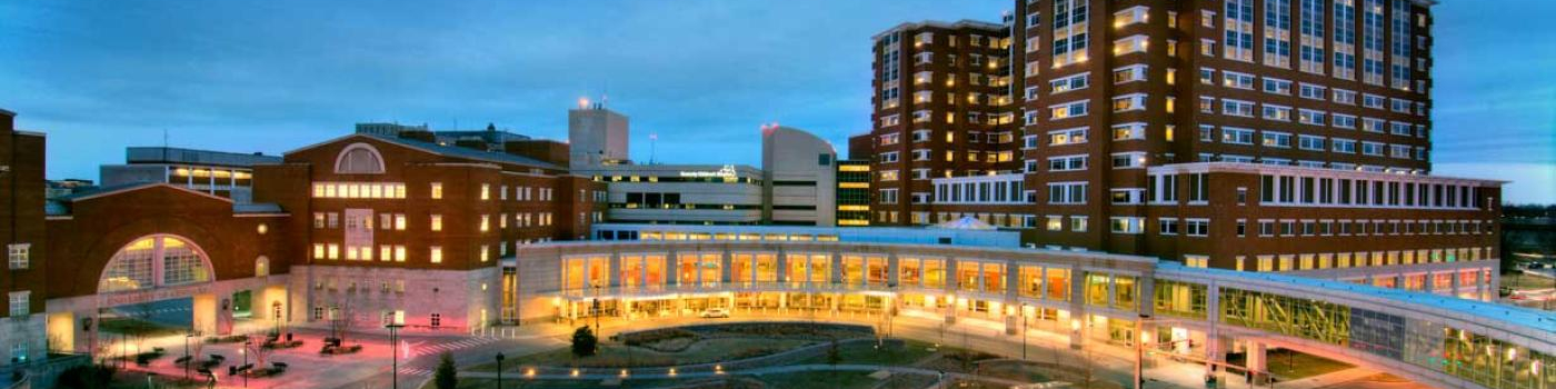 the front of UK Chandler Medical Center at dusk