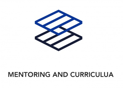 2 squares each divided into 3 rectangles stacked on top of each other with the words "Mentoring and Curriculua" at the bottom