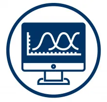 Blue cartoon graphic of a computer