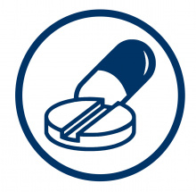 Blue cartoon graphic of medication