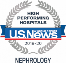 badge from US News & World Report for High Performing Hospitals in Nephrology 2019-2020