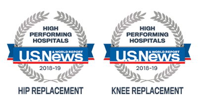 US News Best Hospitals 2018-19 badges for Knee and Hip replacement