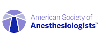 logo with words "American society of anesthesiologists" and geometric purple circle being intersected by white lines