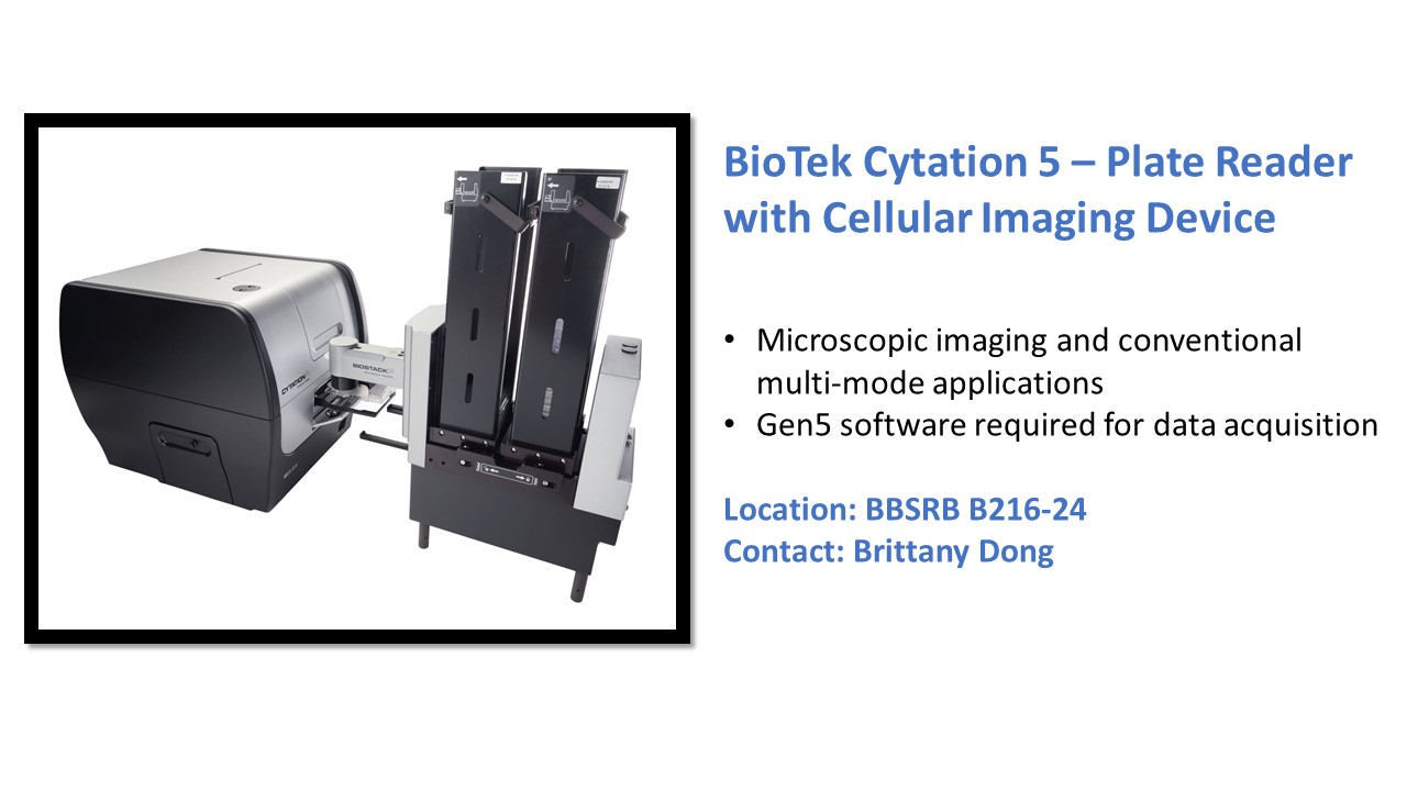 Description of Biotek Cytation 5 - Plate Reader with cellular imaging device