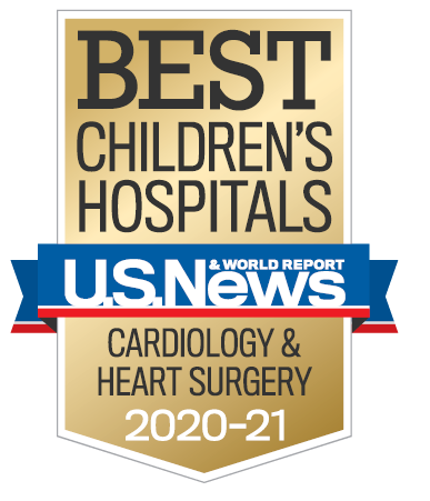 image badge that says "Best Children's Hospitals" US News and World Reports. Cardiology and Heart Surgery 2020-21