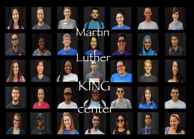 Multiple students' portraits with the MLK Center logo