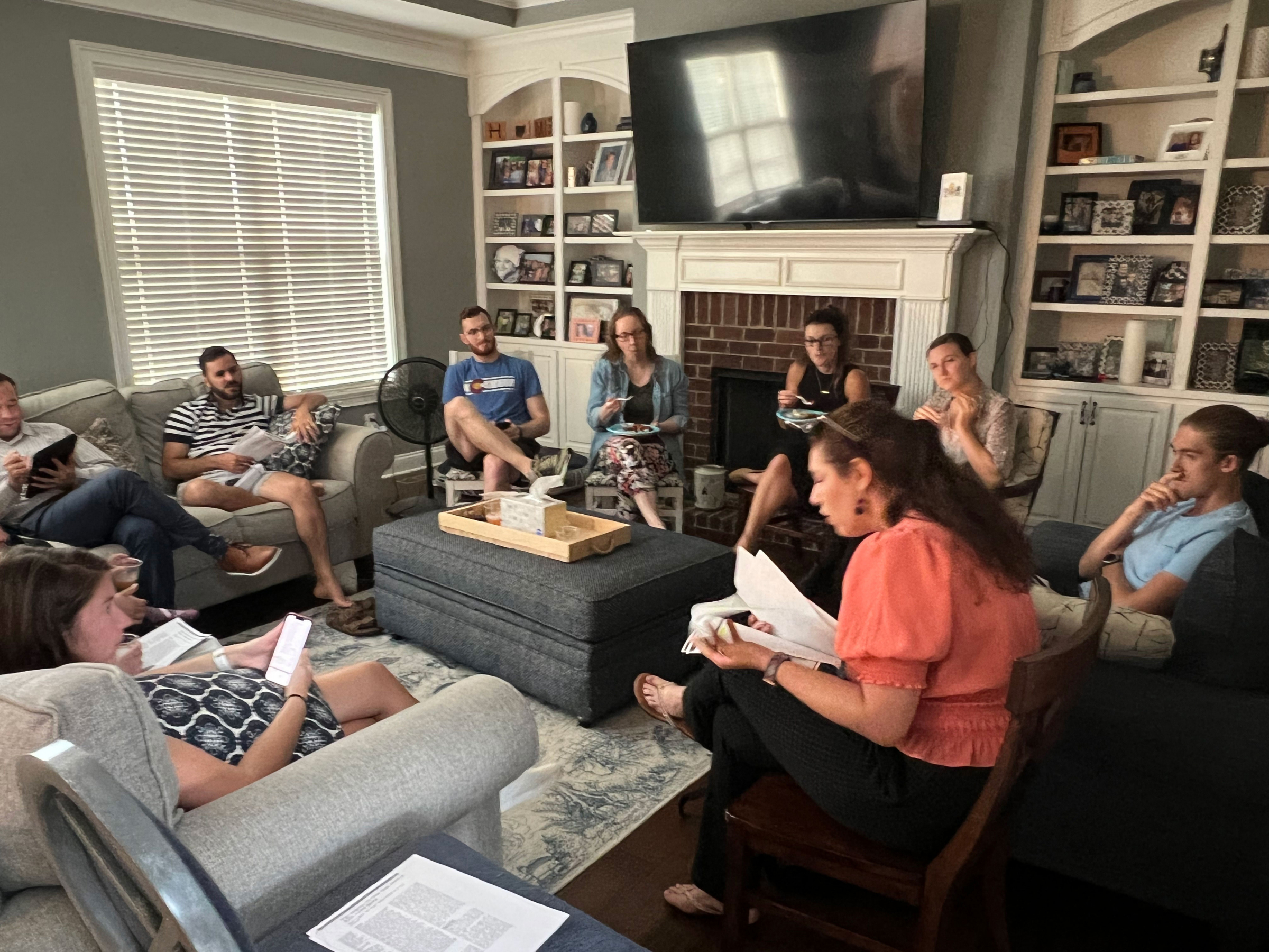 group of Med-Ped residents having a meeting in a living room