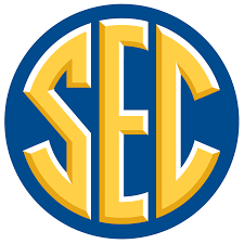 Southeastern conference logo: yellow letters SEC with blue circle background