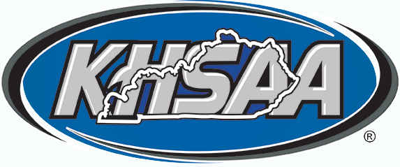 KHSAA logo:  outline of Kentucky with 'KHSAA' in the background; all enclosed inside a blue oval