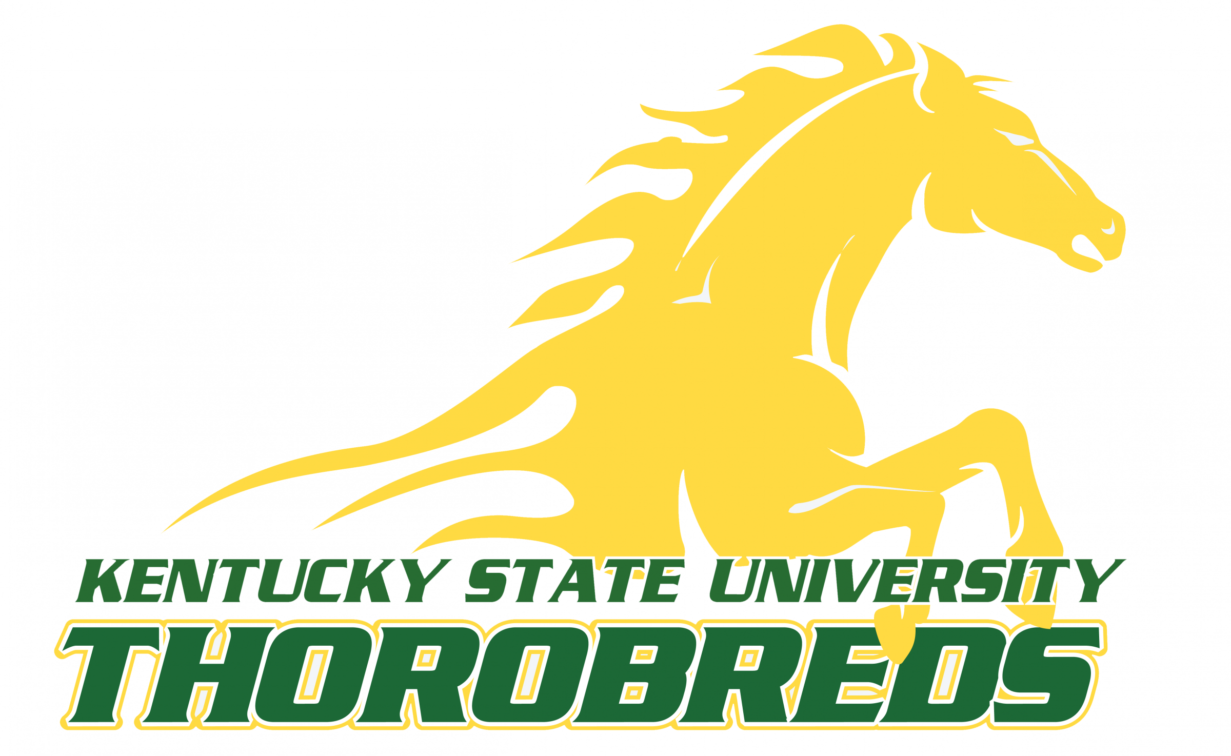 Kentucky State University Thorobreds logo:  head and torso of yellow horse