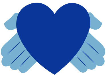 blue heart with outspread hands on either side