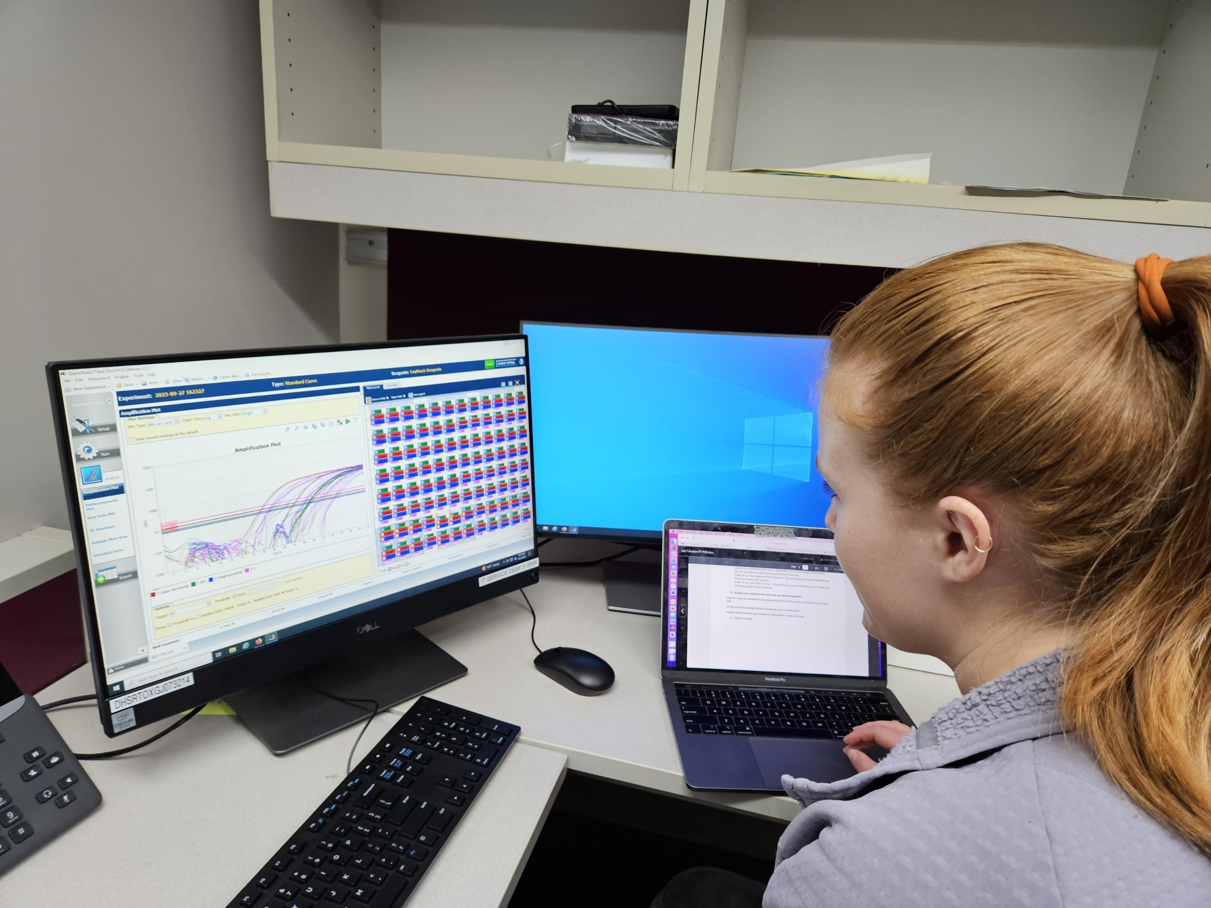 Analytical Genetics student using Real-Time PCR to measure the DNA concentrations of forensic DNA samples.