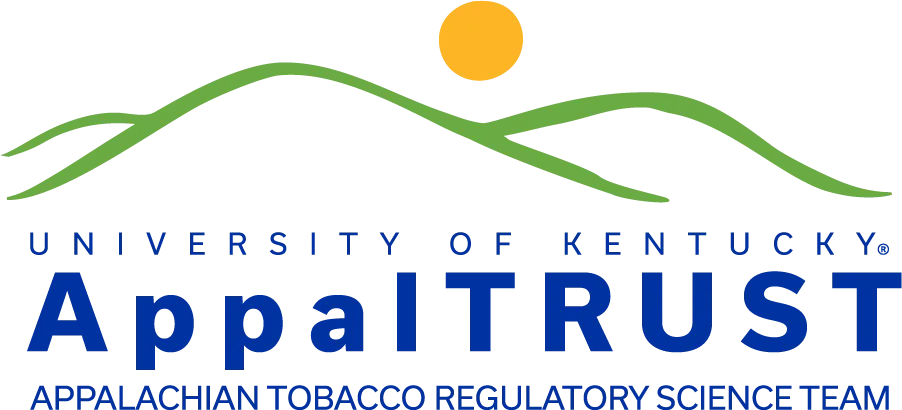 A yellow sun over green hills. Under the hills are the words University of Kentucky AppalTRUST Appalachian Tobacco Regulatory Science Team