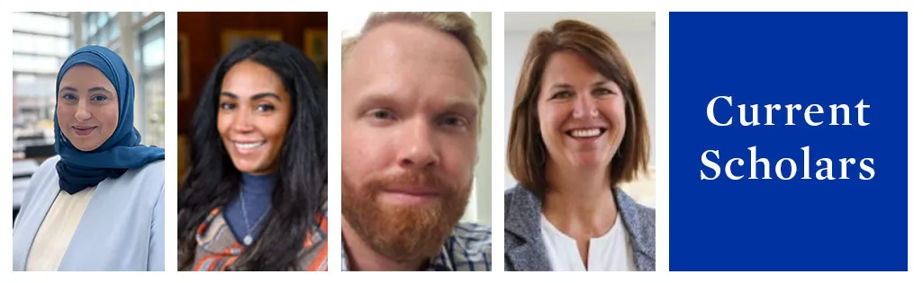 Current Scholar Banner. From L to R: Hend Masoor, Laneisha Conner, Hartley Feld, Justin Karr