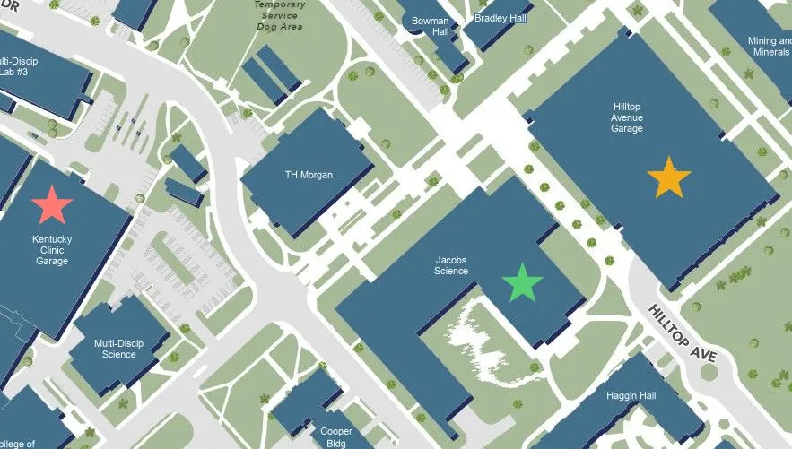 Interactive map screenshot highlighting places to park for MVS