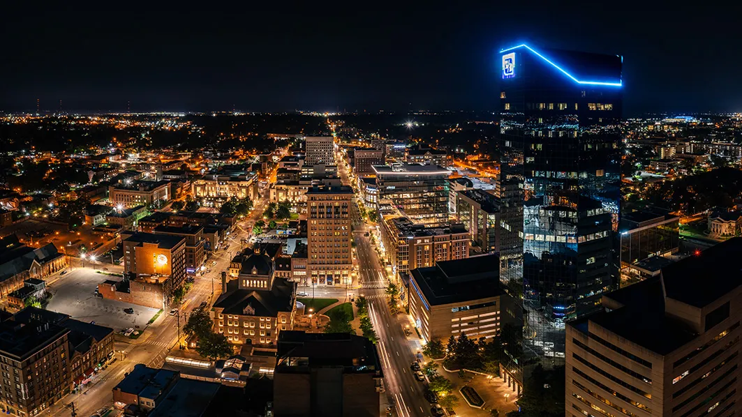 Night photo from high above the Lexington KY skyline