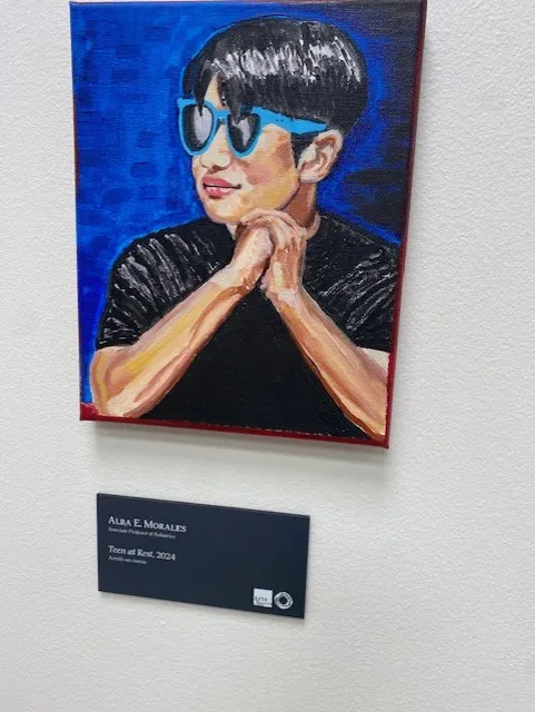 Painting of young teen wearing sunglasses