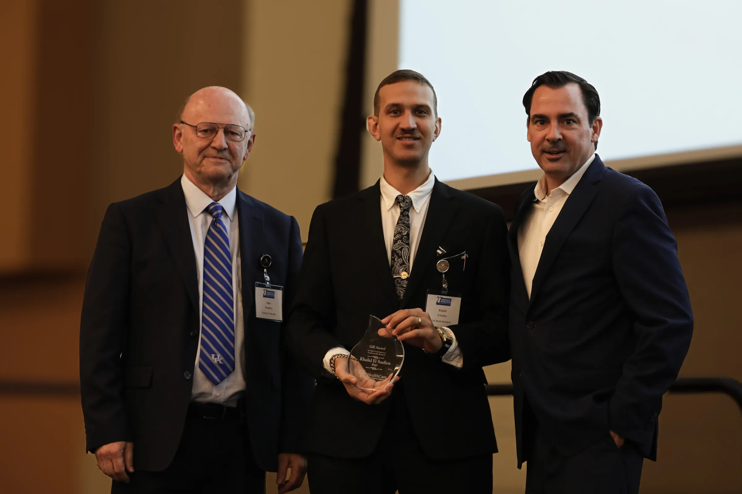 Alan Daugherty, Khalid El Saafien, Jason Gill during the Gill Awards at Cardiovascular Research Day.