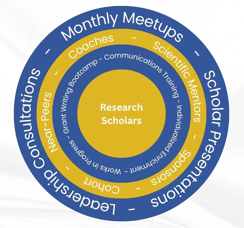 bullseye image showing the components of the Research Scholars Program