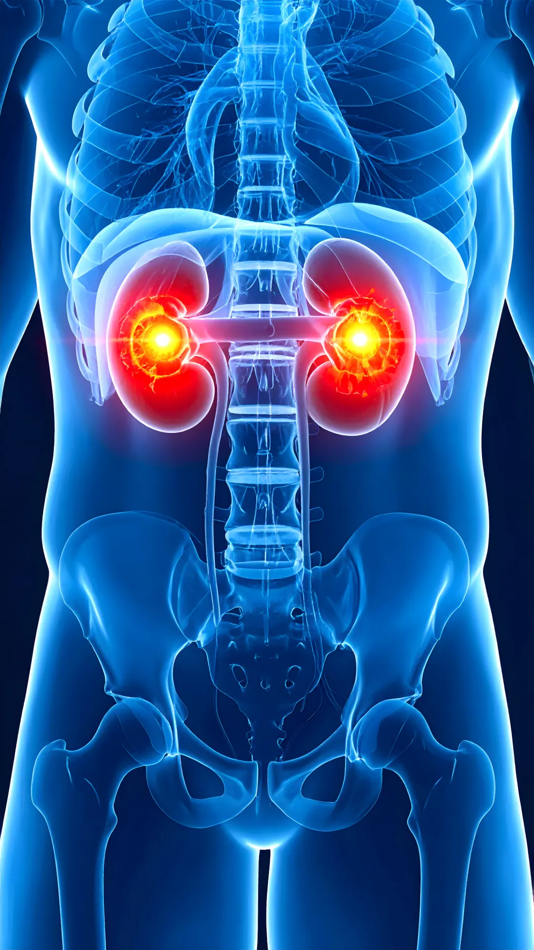 Scan of the body, highlighting the kidneys