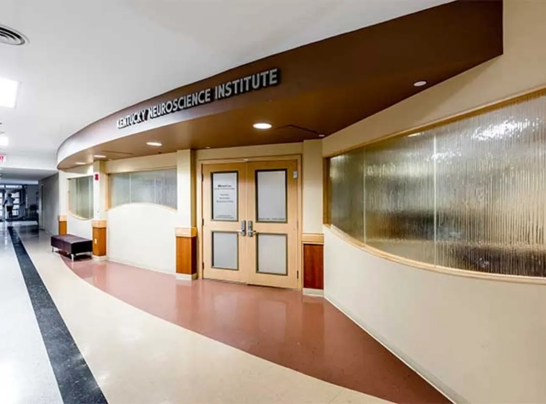 A view of the exterior of the Kentucky Neuroscience Institute, which exists inside of a building