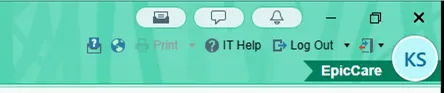 A screenshot of the layout of EPIC's toolbar, which includes the IT Help Button