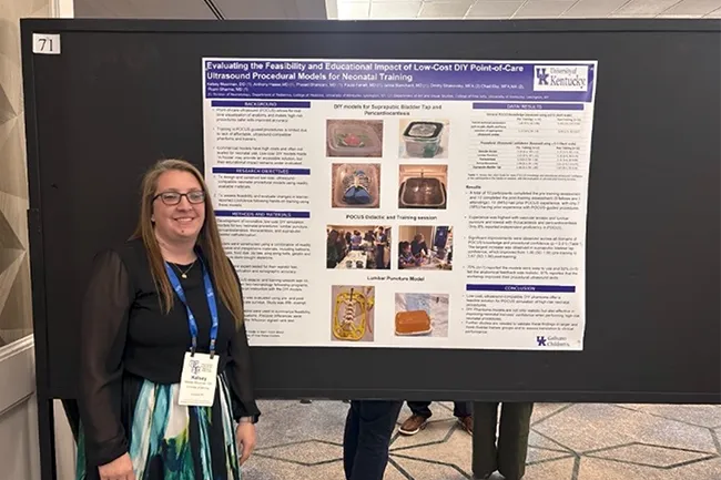 Dr. Kelsey Moorman presents her poster, “Evaluating the Feasibility and Educational Impact of Low-Cost DIY Point-of-Care Ultrasound Procedural Models for Neonatal Training” at the spring APPD conference. 