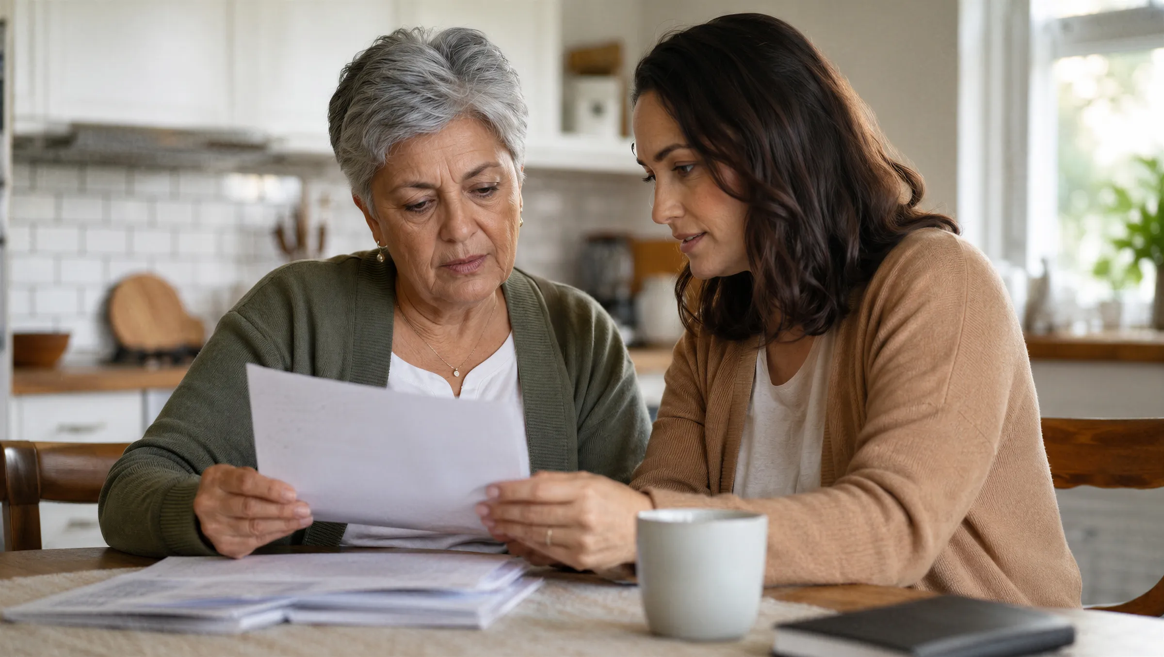 mother and daughter reviewing legal documents