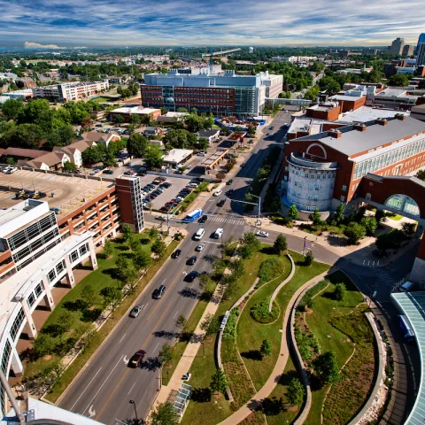 aerial view from the helipad on the top of Chandler Medical Center