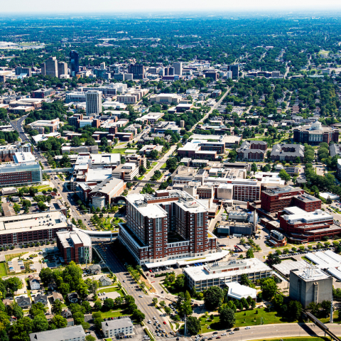 Aerial view Lexington and our medical campus there