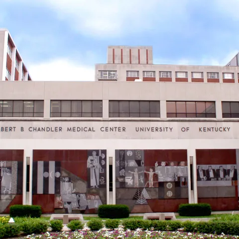 signage of the UK Chandler Medical Center; murals