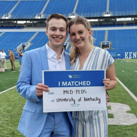 Blaine Patty and friend on the football field for UK's Med-Ped matching day