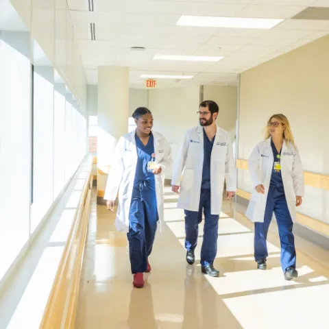 Hospital hallway people walking