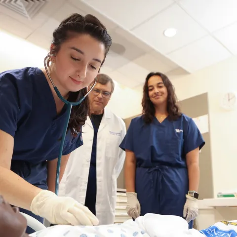 students in a simulation patient room