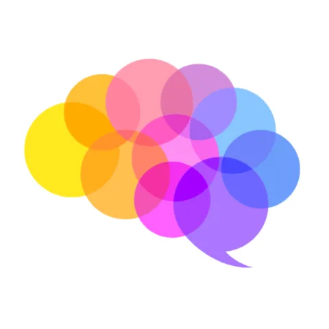 Transparent, colorful circles forming the shape of a brain. 