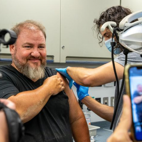 UK HealthCare's mobile dental unit, donated by Ronald McDonald House Charities, has been converted to a basic care unit providing wound care and vaccinations throughout various communities. 
