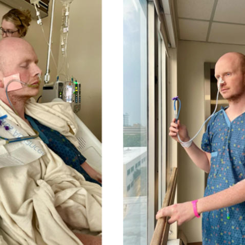 Unable to eat, Jacob received nutrients through an IV while a tube pumped fluids from his stomach. He lost 35 pounds in a month. Photos provided by the Whitt family.