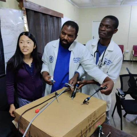 Dr. Wanda Lam running a laparascopic sim lab at Nkhoma Hospital