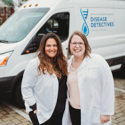 Sagan Goodpaster (right) is working with faculty member Sahar Alameh, Ph.D., (left) to ensure Kentucky standards for teaching science, biology, and chemistry are integrated into a new curriculum.