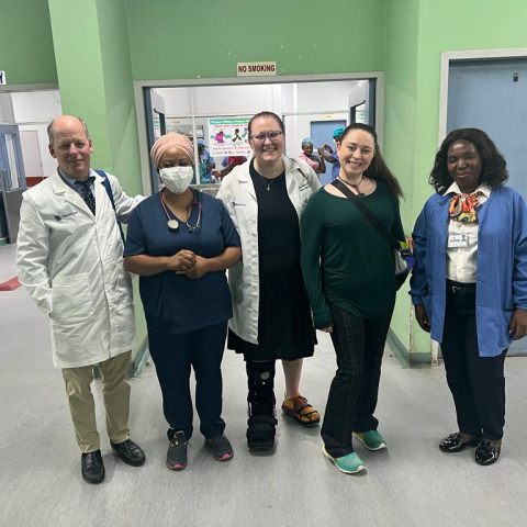 Dr. William B. Inabnet, Dr. Alexis Nickols, and Dr. Brittany Wheelock with University Teaching Hospital, Lusaka, Zambia faculty